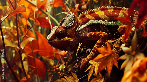 Masters of Disguise: A Gathering of Chameleons Camouflaged Among Leaves photo