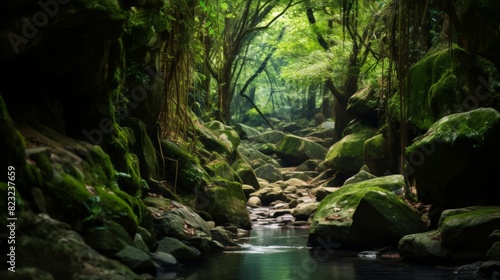 Forest landscape with lush green foliage