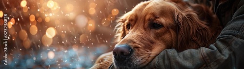 See a dog feeling comforted, lying in its owners lap during a thunderstorm