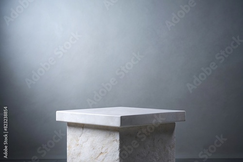 Empty White Stone Platform Adorned on Dark Background  photo