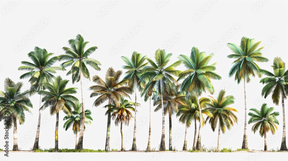 set of palm trees on white background
