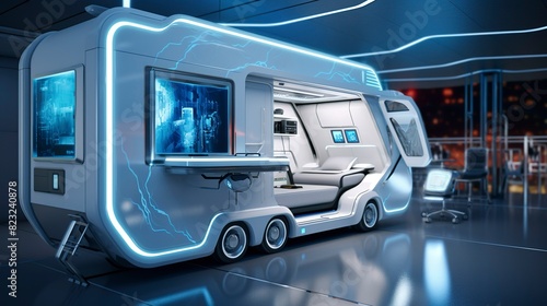 A photo of a futuristic mobile medical clinic.