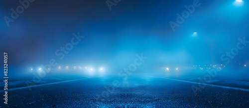 Empty Asphalt Road with Fog and City Lights at Night