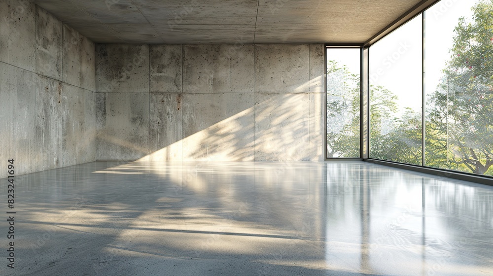 Modern loft style empty space interior. There are polished concrete floor, wall. Generative Ai Modern loft style empty space interior. There are polished concrete floor, wall. Generative Ai