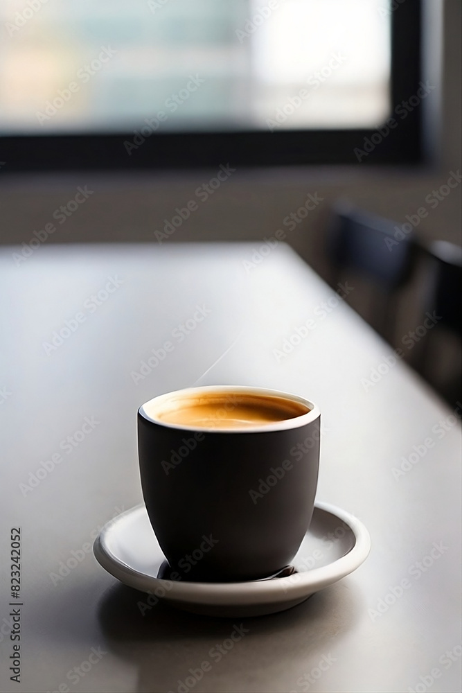 Minimalist Coffee Cup on Table with Natural Light in a Modern Café Setting Minimalist Coffee Cup on Table with Natural Light in a Modern Café Setting