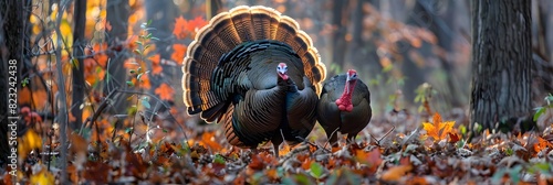 courtship displays and mating rituals of wild turkeys in the forest photo