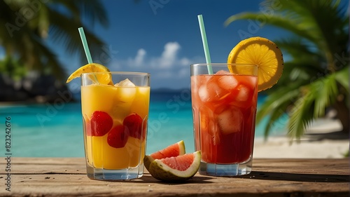 A refreshing drink that transports you to a tropical paradise with its vibrant colors and exotic fruits.