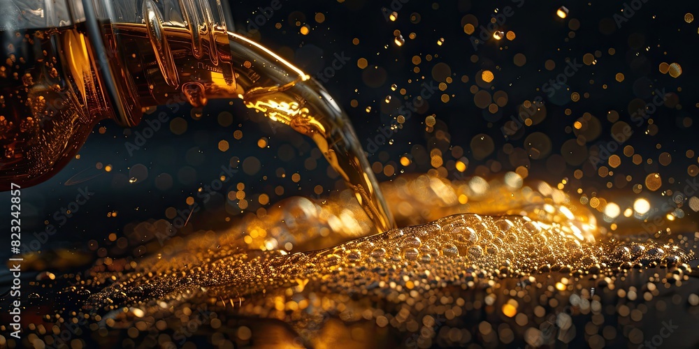 Golden Liquid Pouring with Splash