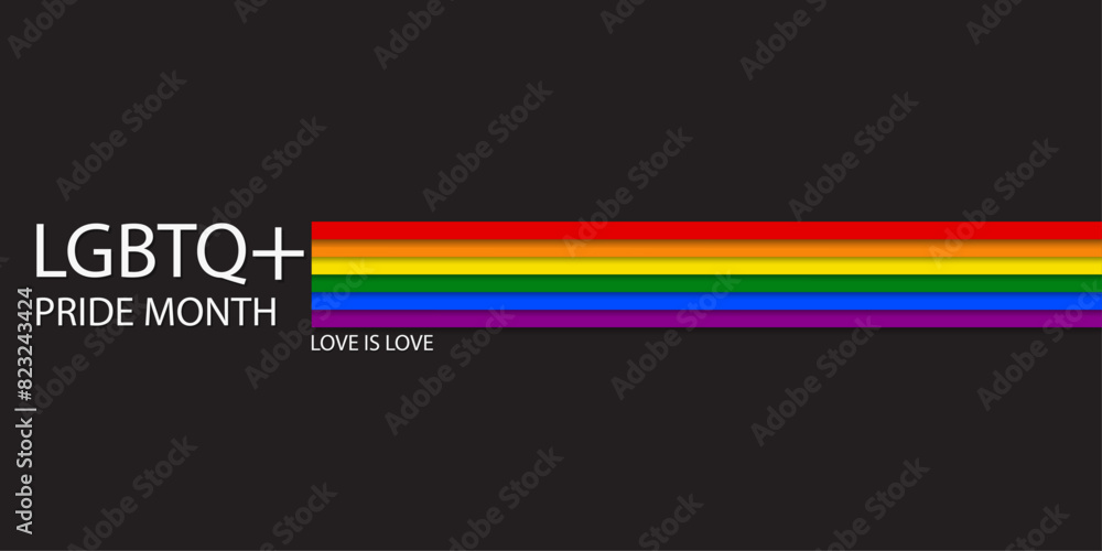 Vector banner with LGBTQ flag for Social media posts, stories, websites. LGBT rainbow symbol poster template. Sticker for the celebration of pride month. Pride Day. Vector illustration.