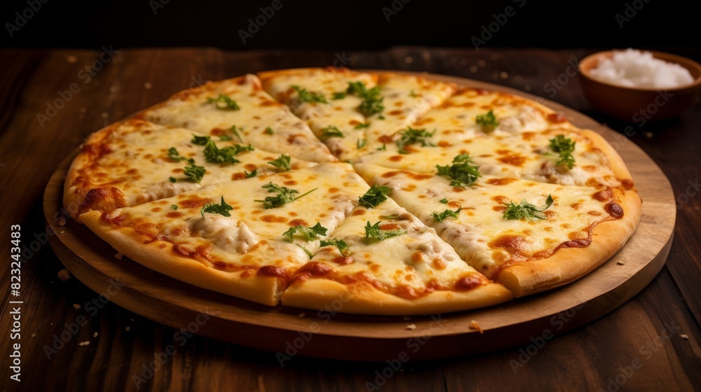 Gourmet pizza with delicious bubbling cheese