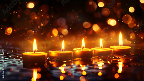 Wallpaper Mural Burning candles on a dark, rainy night with yellow lights and bokeh effect. Torontodigital.ca