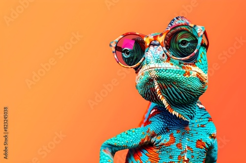 Colorful Chameleon With Sunglasses photo