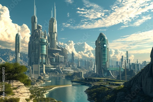 A futuristic city fueled by solar power technology , AI generated © Tanu