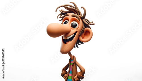 A humorous claymation caricature character with exaggerated features. 