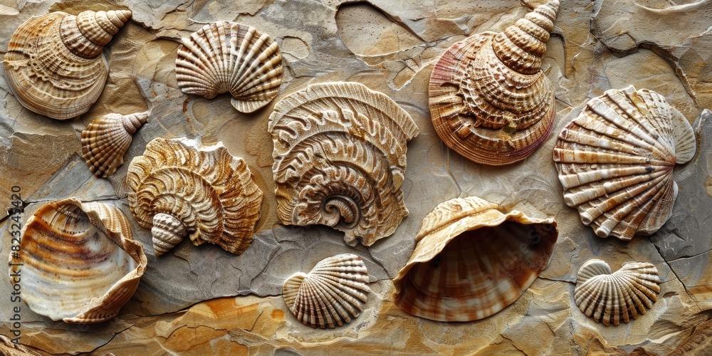Close-Up of Fossilized Sea Shells Close-Up of Fossilized Sea Shells