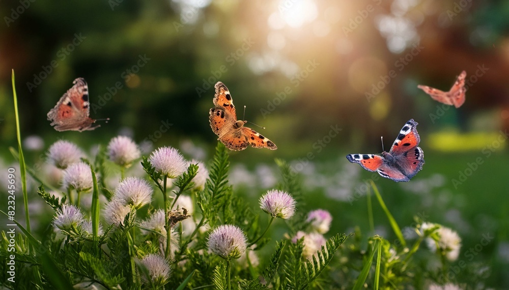 beautiful spring summer background nature with blooming wildflowers ...