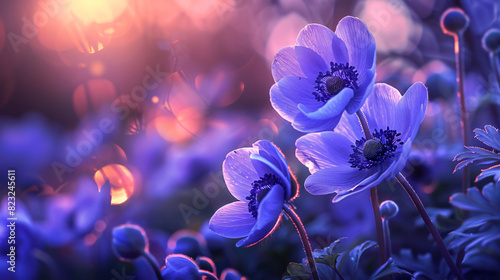 Beautiful anemone flowers with soft focus in spring or photo