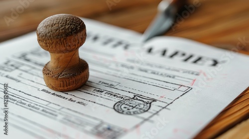 Wallpaper Mural A close-up of a wooden stamp placed on a document, indicating an official approval or verification process. Torontodigital.ca