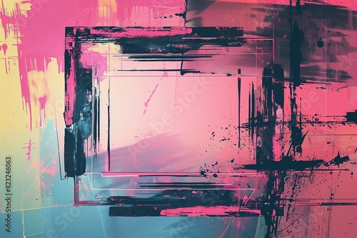 abstract digital glitch art background, pink and cyan colors, with big square shapes and rectangular frames