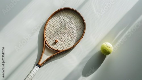 Tennis Racket and Tennis Ball on Tennis Court
