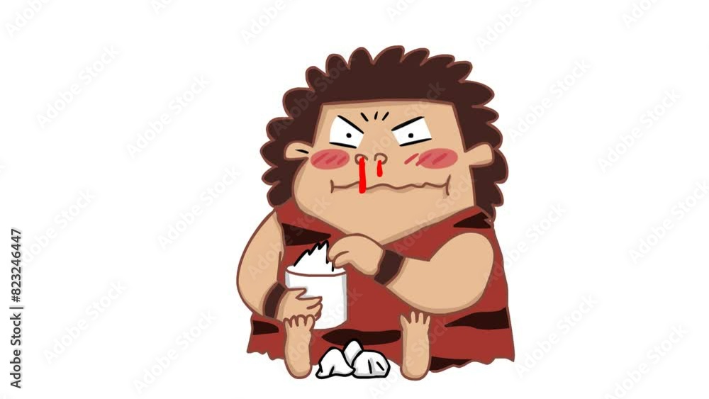 Animated Caveman with Nosebleed - White Background Animated Caveman with Nosebleed - White Background