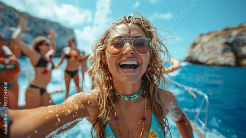 Group of Women on Boat With Drinks