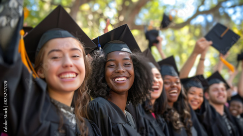 Young People in Graduation Caps and Gowns