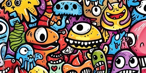 Abstract face cute monsters cartoon character in doodle style.
