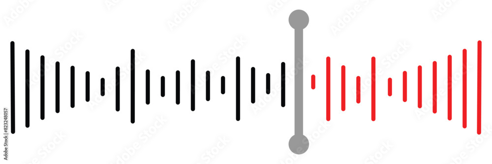 Naklejka premium Pixel stereo waveform. Audio music sound wave. Audio spectrum. Equalizer, vibration, soundwave, voice on white background.