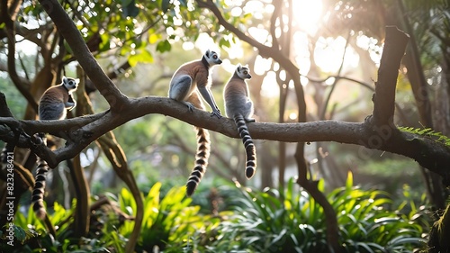 Jungle Acrobatics: A Group of Lemurs Climbing and Leaping Among the Trees photo