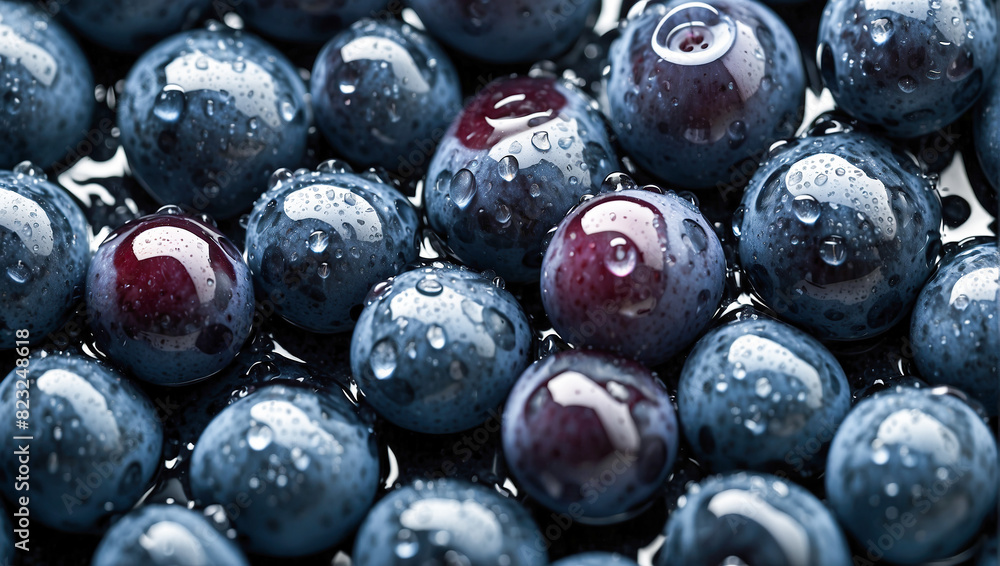 Background with blueberries with green leaves in water Background with blueberries with green leaves in water