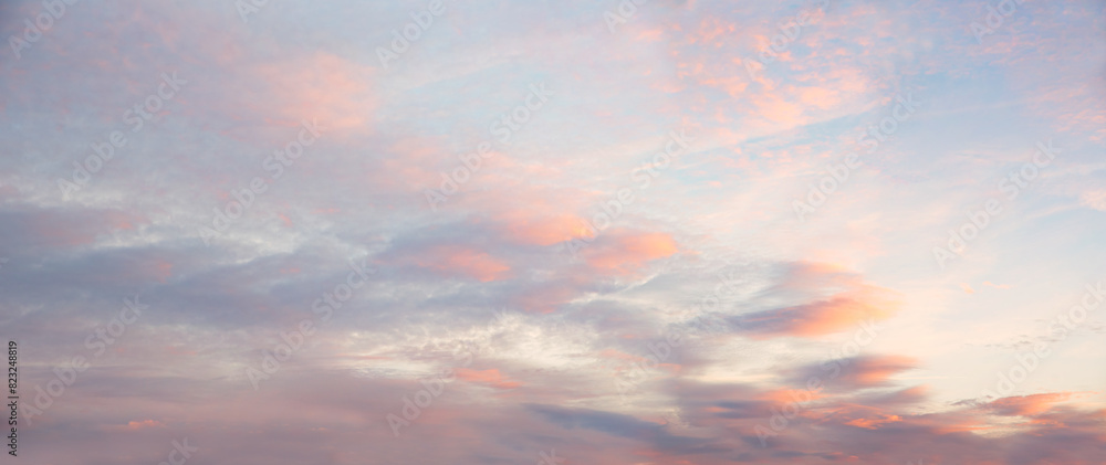 Obraz premium sunset sky panorama with soft light pink clouds