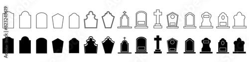 Gravestone icon vector set. Grave illustration sign collection. Tombstone symbol. Rip logo.