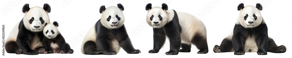 Panda png element set on transparent background