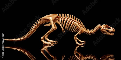 Dinosaur Skeleton on Black Background