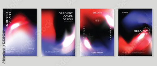 Abstract gradient poster background vector set. Minimalist style cover template with vibrant perspective 3d geometric prism shapes collection. Ideal design for social media, cover, banner, flyer.