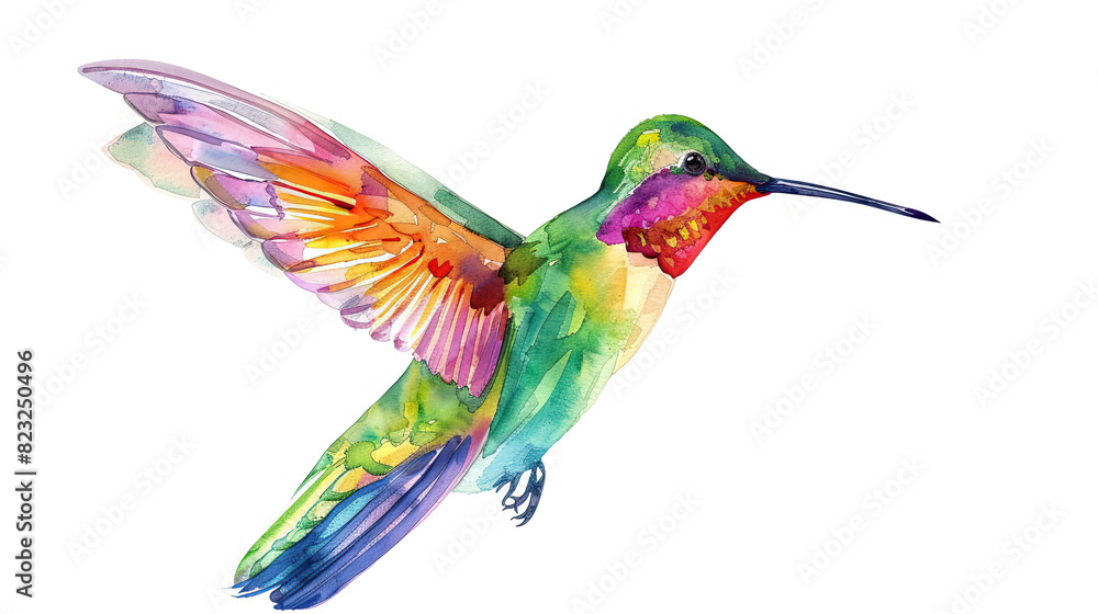 Hummingbird watercolor isolated on white background