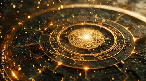 Wallpaper Mural A mesmerizing celestial design with intricate golden patterns, evoking a sense of mystery and grandeur. Perfect for fantasy and mystical themes. Torontodigital.ca