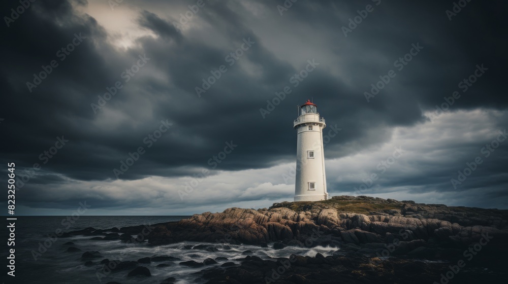 Tall lighthouse stands firm in stormy weather. Tall lighthouse stands firm in stormy weather.