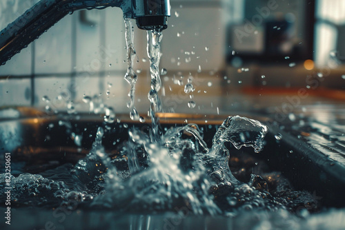 water is pouring from the tap in the kitchen in the bathroom problems of lack of clean water 