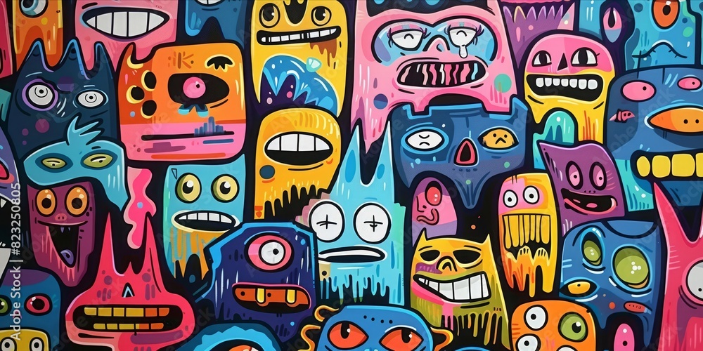 Abstract face cute monsters cartoon character in kawaii doodle style. Abstract face cute monsters cartoon character in kawaii doodle style.