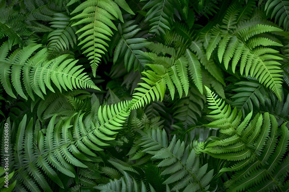 Fern Leaves Closeup on Dark Green Background