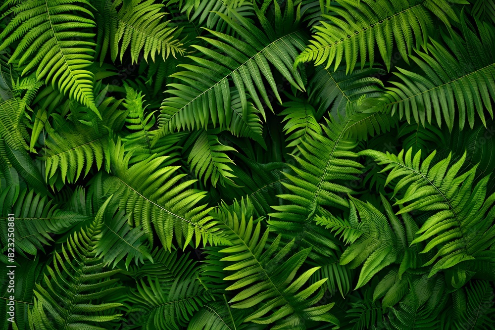 Closeup of Fern Leaves on Dark Green Background