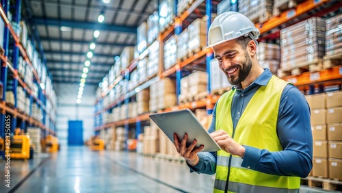 Logistics Coordinator with Supply Chain Software: A logistics coordinator using supply chain management software, highlighting technology in logistics and operations.


