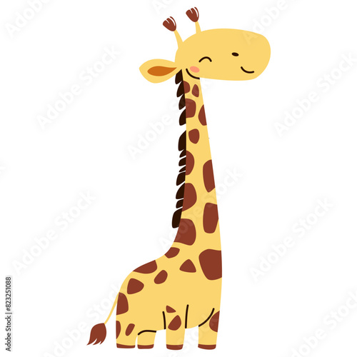 Flat vector illustration. Safari animals. Cute giraffe on white background . Vector illustration