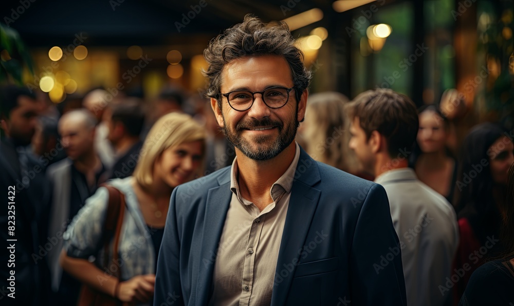 Man With Glasses Standing in Front of Crowd Man With Glasses Standing in Front of Crowd