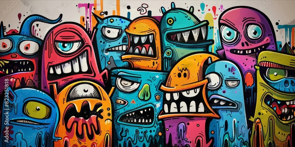 Abstract face cute monsters cartoon character in kawaii doodle style. Abstract face cute monsters cartoon character in kawaii doodle style.