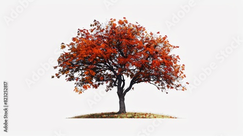 maple tree with bright red leaves against a white background.