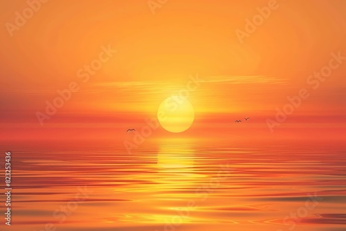 A beautiful sunrise over the sea, with an orange gradient sky and blurred background