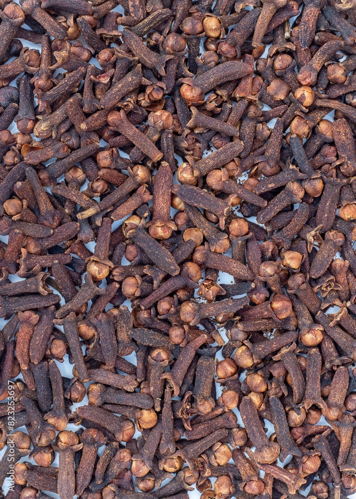 Top View of Dry Clove Sticks Background with Copy Space, Spice and Condiment Top View of Dry Clove Sticks Background with Copy Space, Spice and Condiment
